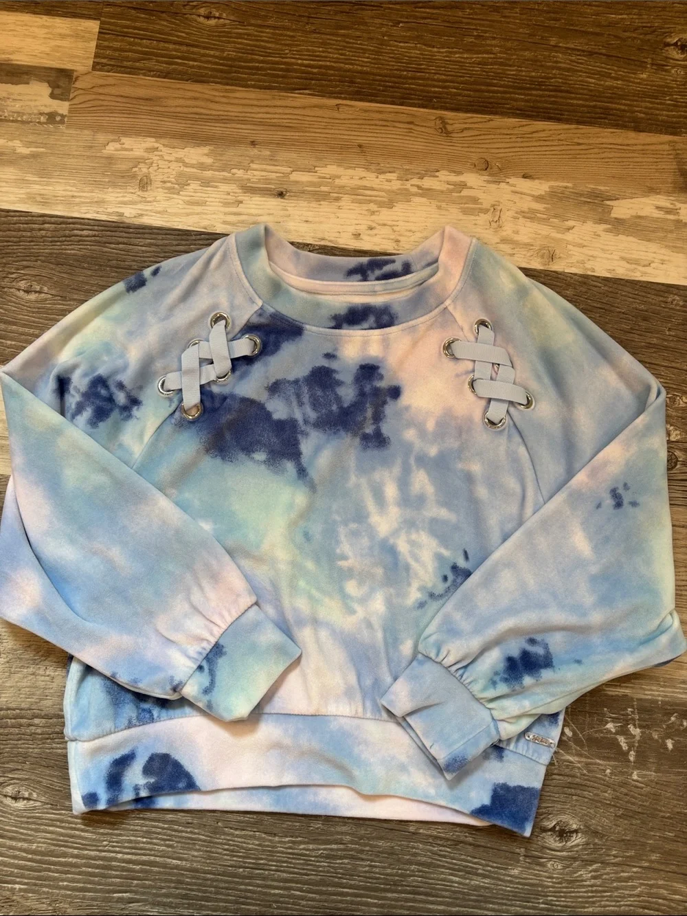 Justice Tie-Dye Lace-Up Crewneck Sweatshirt - Blue, Pink, Purple